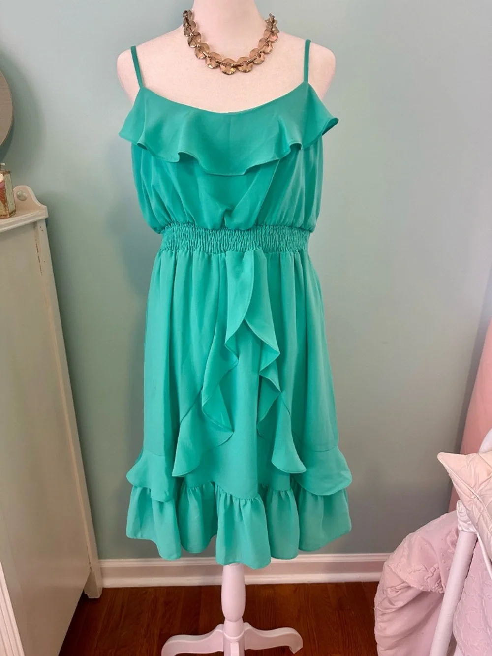 Max & Cleo Teal Ruffle Midi Dress - Picture 1 of 4